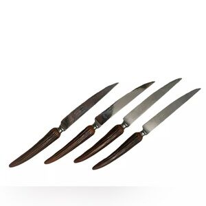 VTG 9” 4 Knives Stainless Steel Stag Handle Sheffield England Crown Crest AS IS